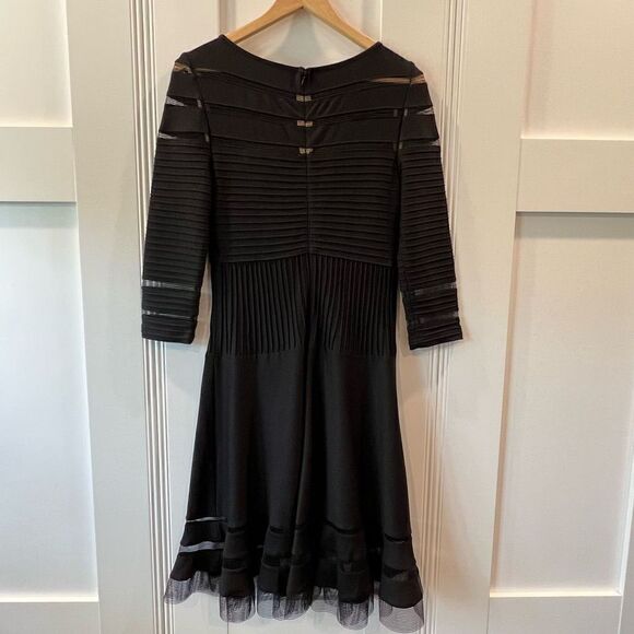 Tadashi Shoji Mesh Illusion Stripe Fit &
Flare Dress Black 3/4 Sleeves Size XS - Picture 8 of 16